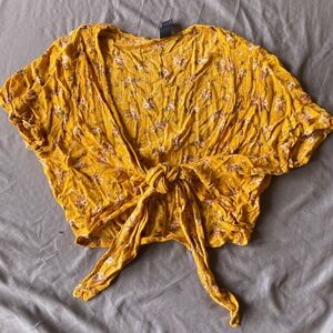 Mustard front tie floral crop top